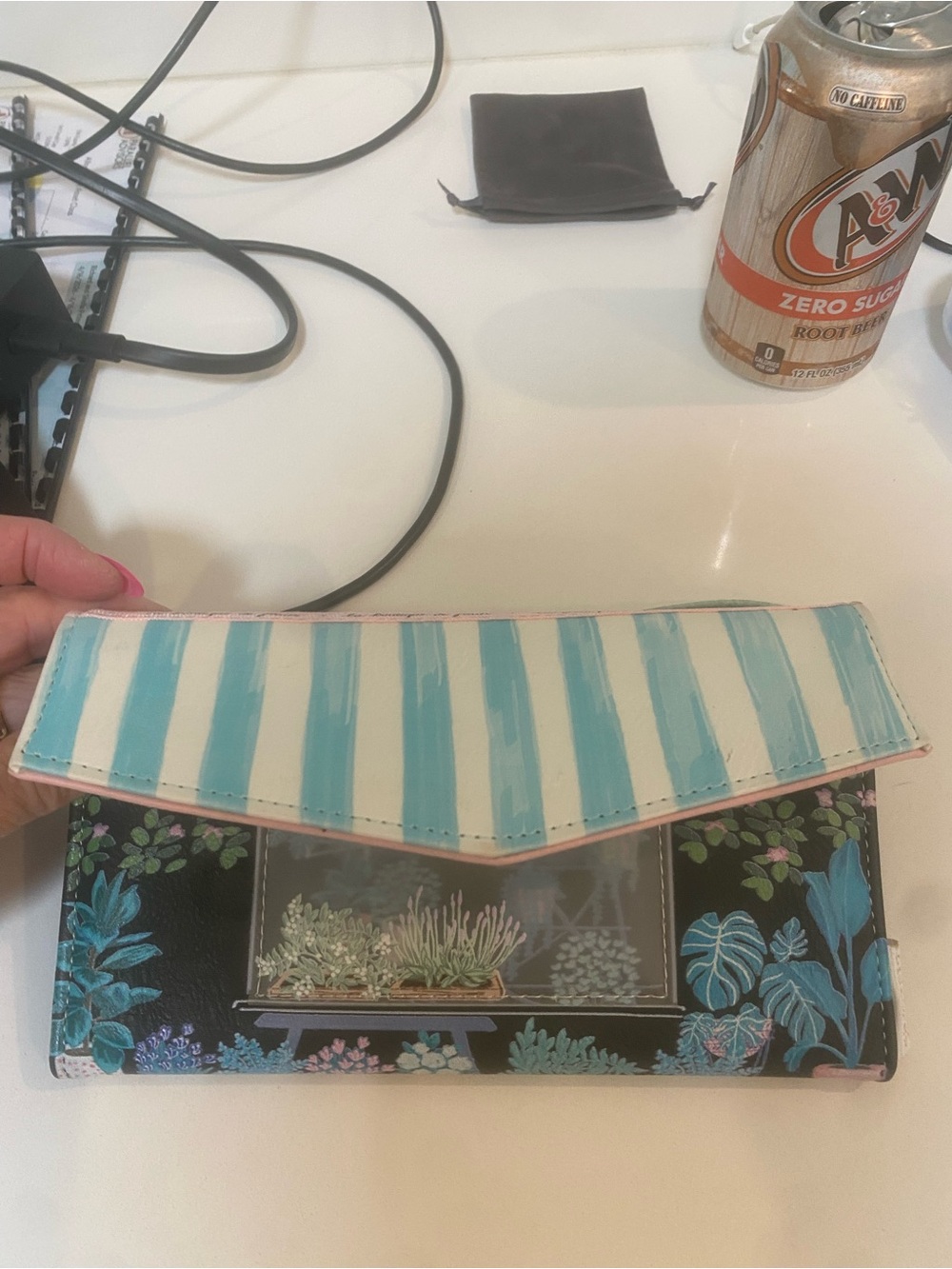 Convertible Floral & Striped Clutch Wristlet in Blue and White